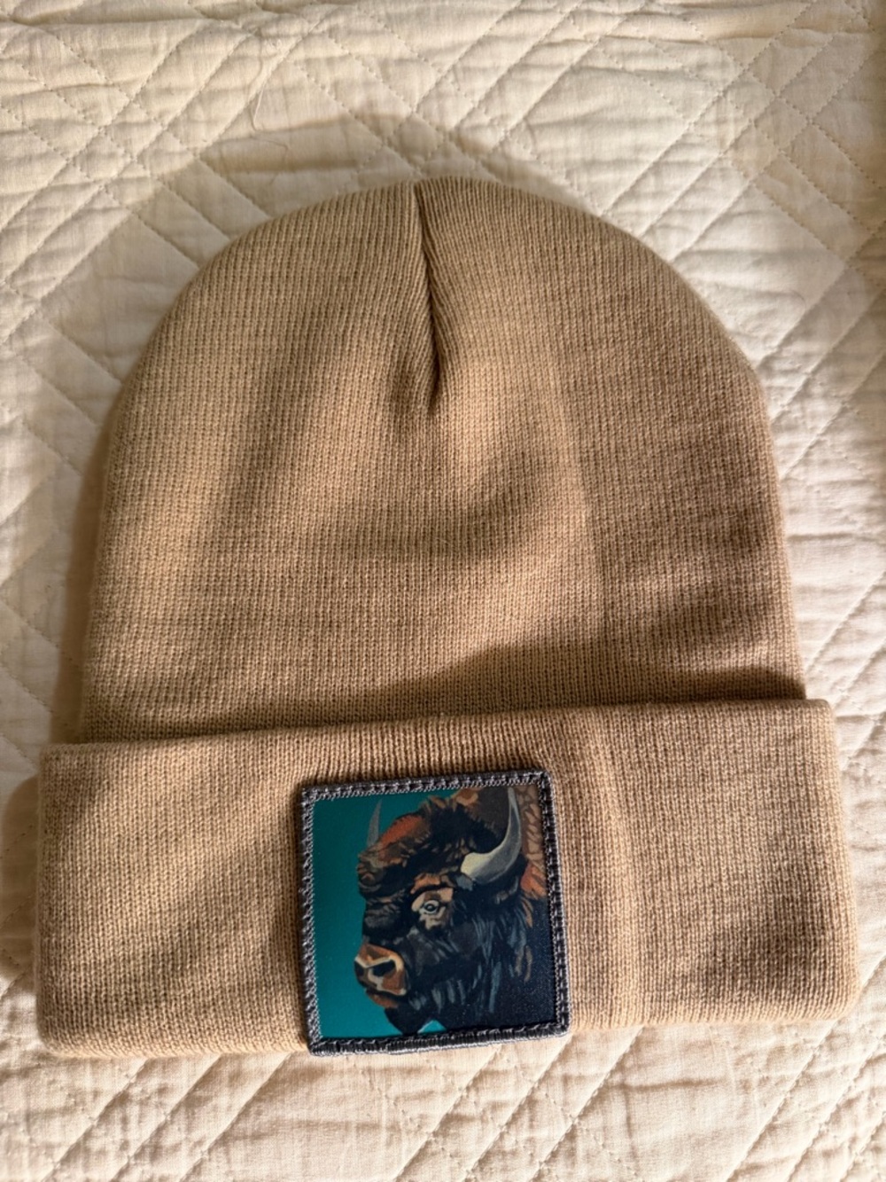 Men's Bison Patch Knit Beanie. Flynn Designs.